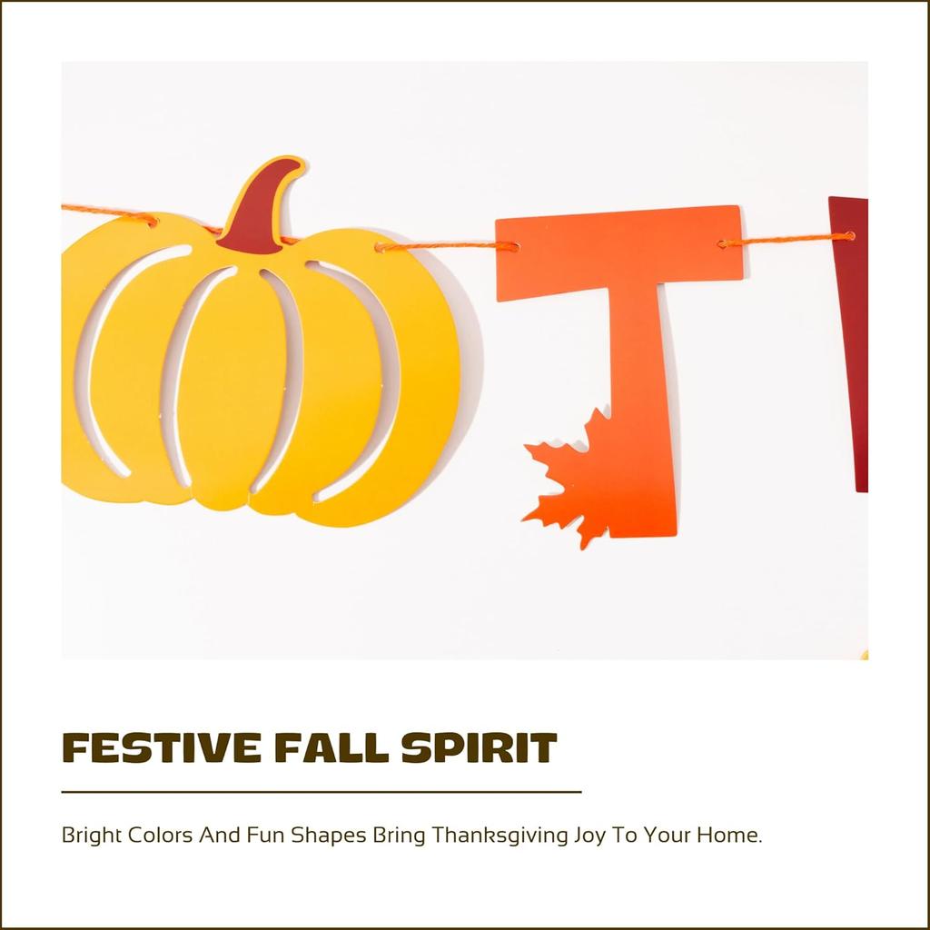 Thanksgiving Banner Garland – Paper “Happy Thanksgiving” Decoration with Turkey & Fall Leaves, Autumn Party Supplies for Family Dinner, Harvest