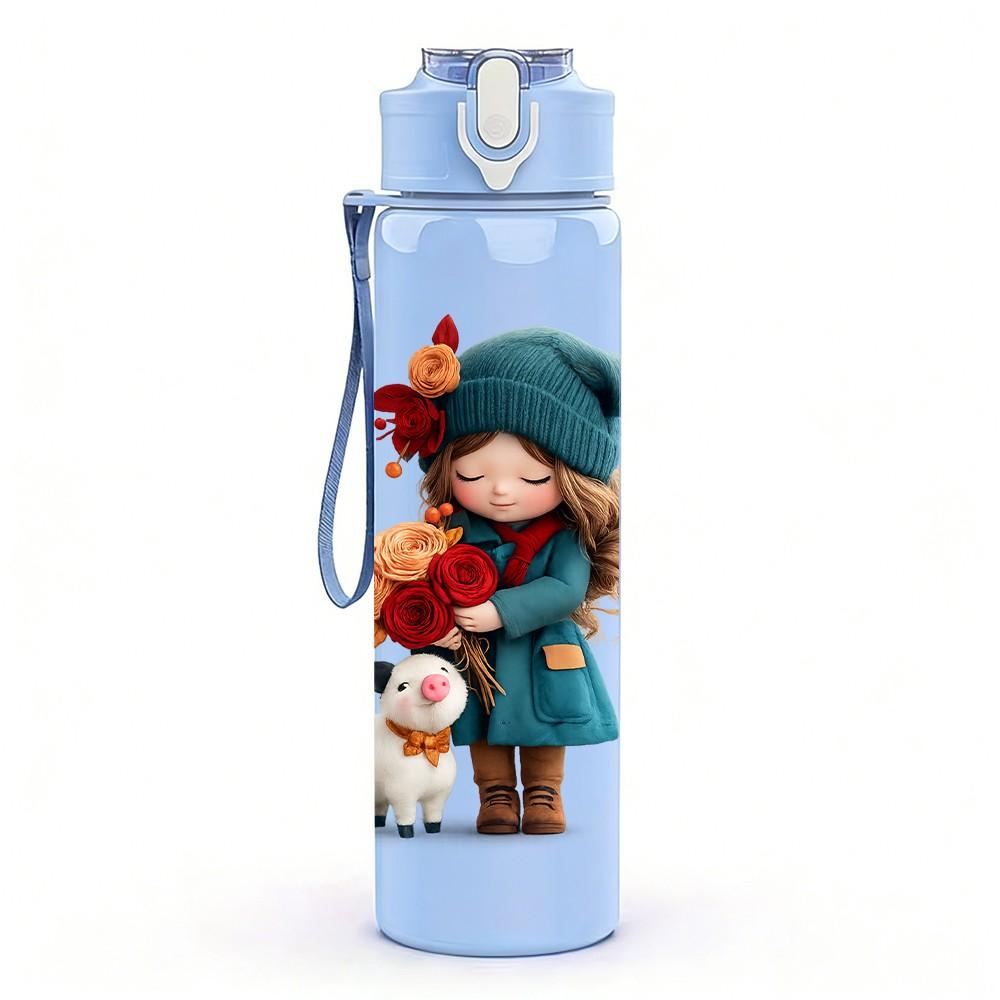 1PC Little Red Hood Girl With Dog Print 750ml Color Plastic Sports Water Bottle Leakproof Flip Straw Lid Suitable for Sports Office Home Use