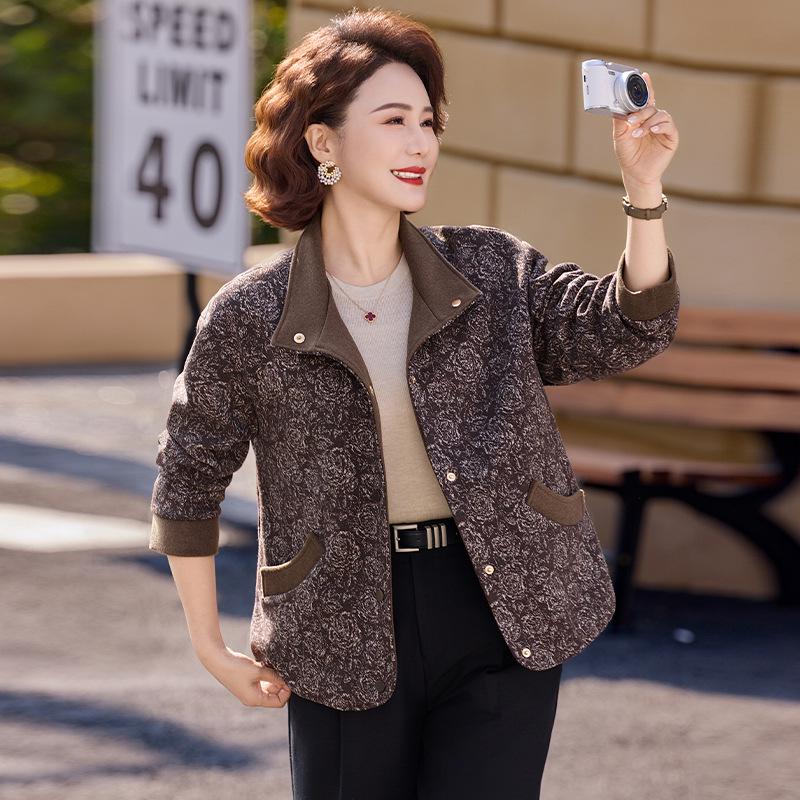 

2026 New Floral Windbreaker: Spring-Autumn Casual Jacket for Petite, Middle-Aged, and Elderly Women 5XL (150-165 jin)