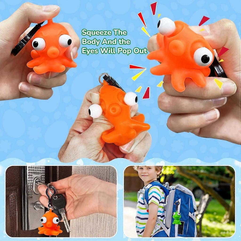 Lot de 24 Porte-clés Animaux à Œil Sortant avec Enfants, Pop Eye à Presser Cadeau d'Anniversaire pour Classe d'École Jouets Squishy pour Enfants Garçons Filles, Remplisseurs de Panier de Pâques Fidge