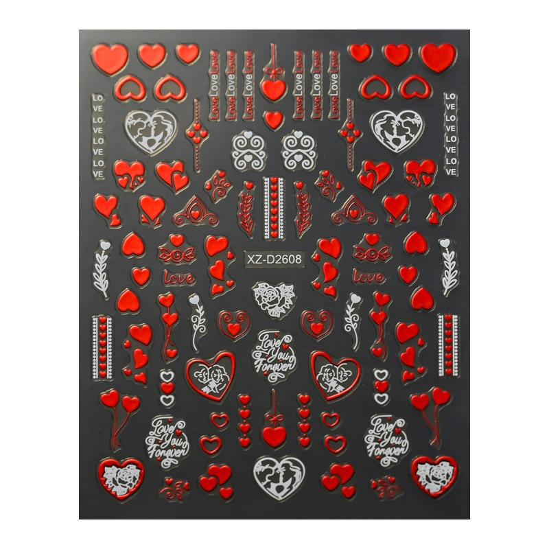 Valentine'S Day Nail Art Sticker Romantic Theme Love Rose Platinum 3D Adhesive Valentine'S Day Nail Sticker