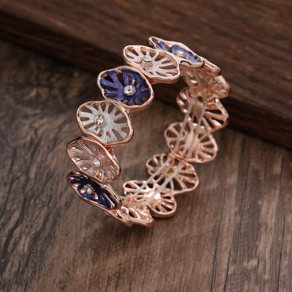 New oval petal splicing diamond bracelet, color painting oil women's high-end alloy elastic bracelet