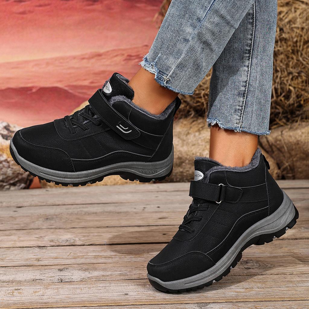 Snow Boots Women's Winter Fleece Thickened Non-slip Boots Versatile High-top Outdoor Platform Casual Shoes Velcro Cotton Shoes