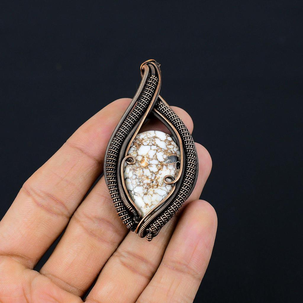 Wild Horse Gemstone Pure Copper Wire Wrapped Designer Handmade Pendant Jewelry For Her