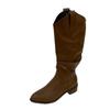 Thick Heel Vintage Brown V-Mouth Pile Tall Boots Women's Shoes 2025 Autumn Pointed Western Cowboy Boots