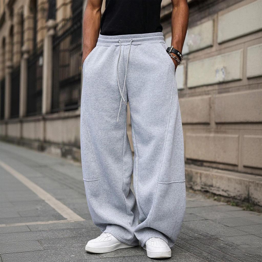 Men’s Baggy Sweatpants Wide-Leg With Elastic Drawstring Waist, Casual Joggers With Deep Pockets Cozy Fleece