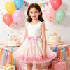 Kids Puffy Tulle Tutu Skirt, Separate Princess Skirt with Pink Bow Elastic Waist for Birthday Party