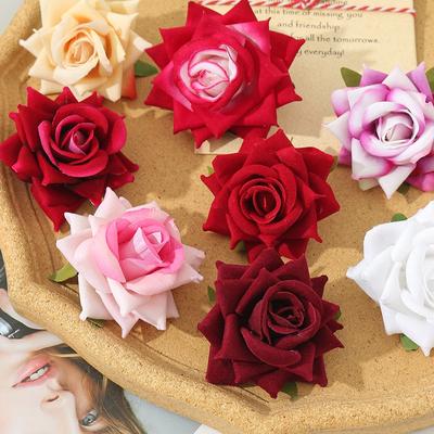 3/5Pcs Rose Artificial Flowers for Home Room Decor Wedding Decoration Fake Flower DIY Scrapbook Wreath Gift Flannel Rolled Rose