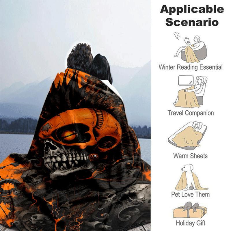 1pc Skull Printing Lightweight Flannel Blanket, Comfortable and Warm Blanket, for Camping Sofa Bed and Couch Office, in All Seasons