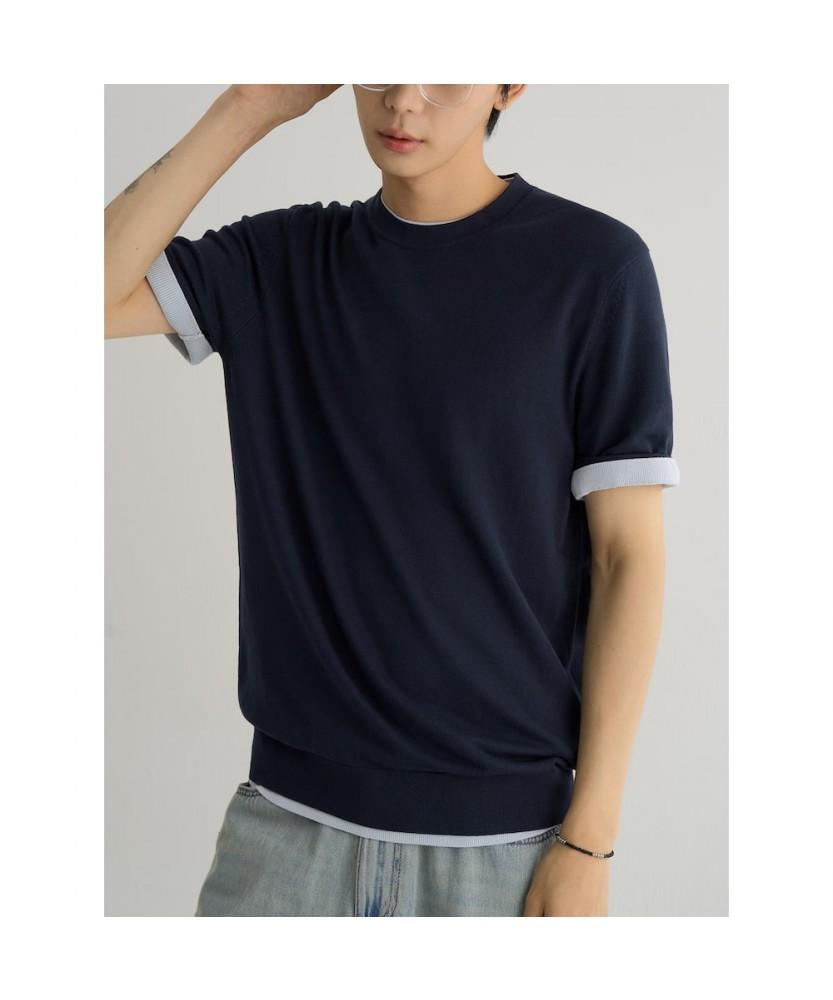 8SECONDS Basic Formal Round Short Sleeve Knit Navy