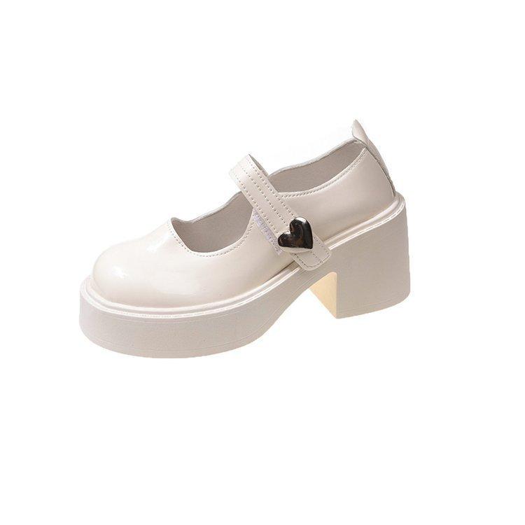 Round head versatile height-increasing platform small leather shoes women's spring and autumn skirt 2025 new French Mary Jane shallow mouth
