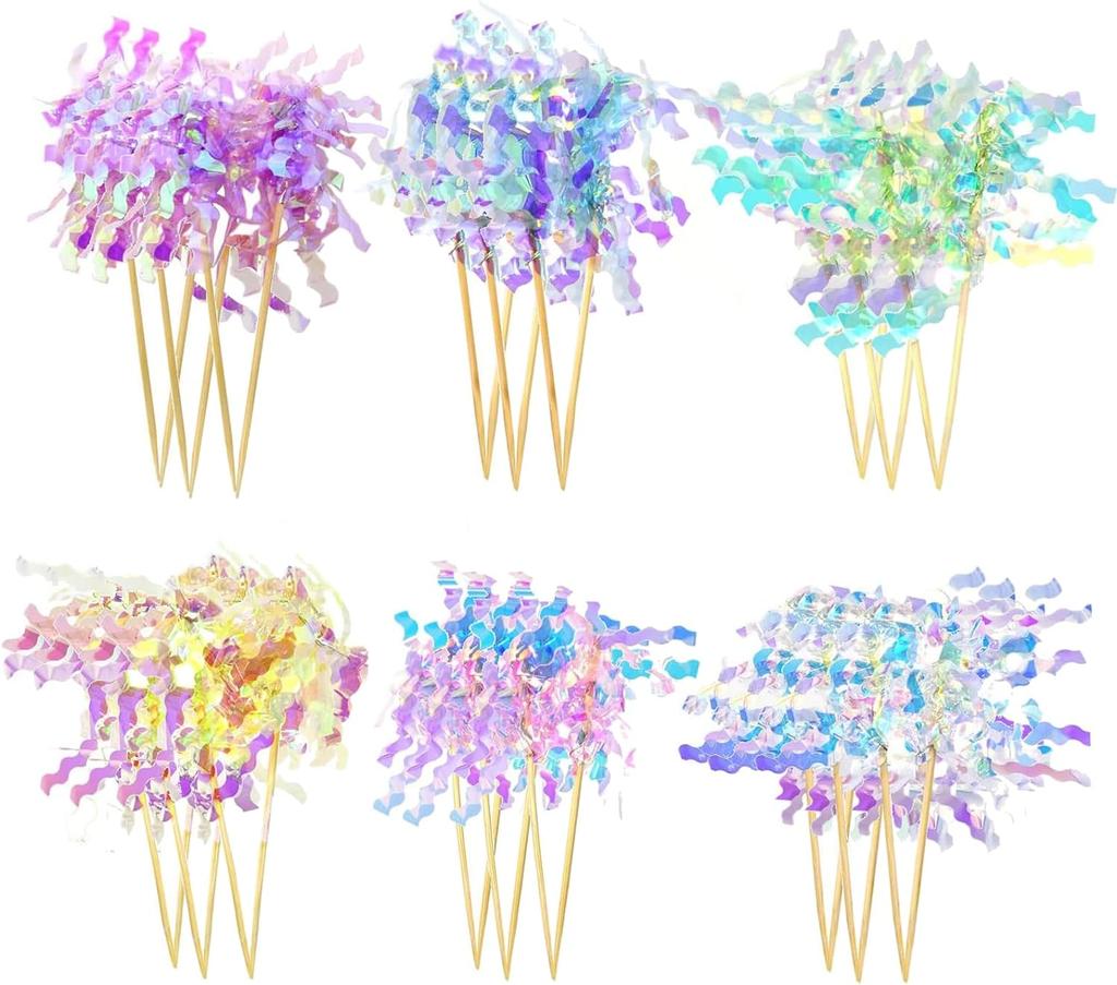 Foil Firework Cupcake Toppers Sparkle Tinsel   Cake Decoration Cocktail Picks for Birthday Wedding Graduation Party Supplies