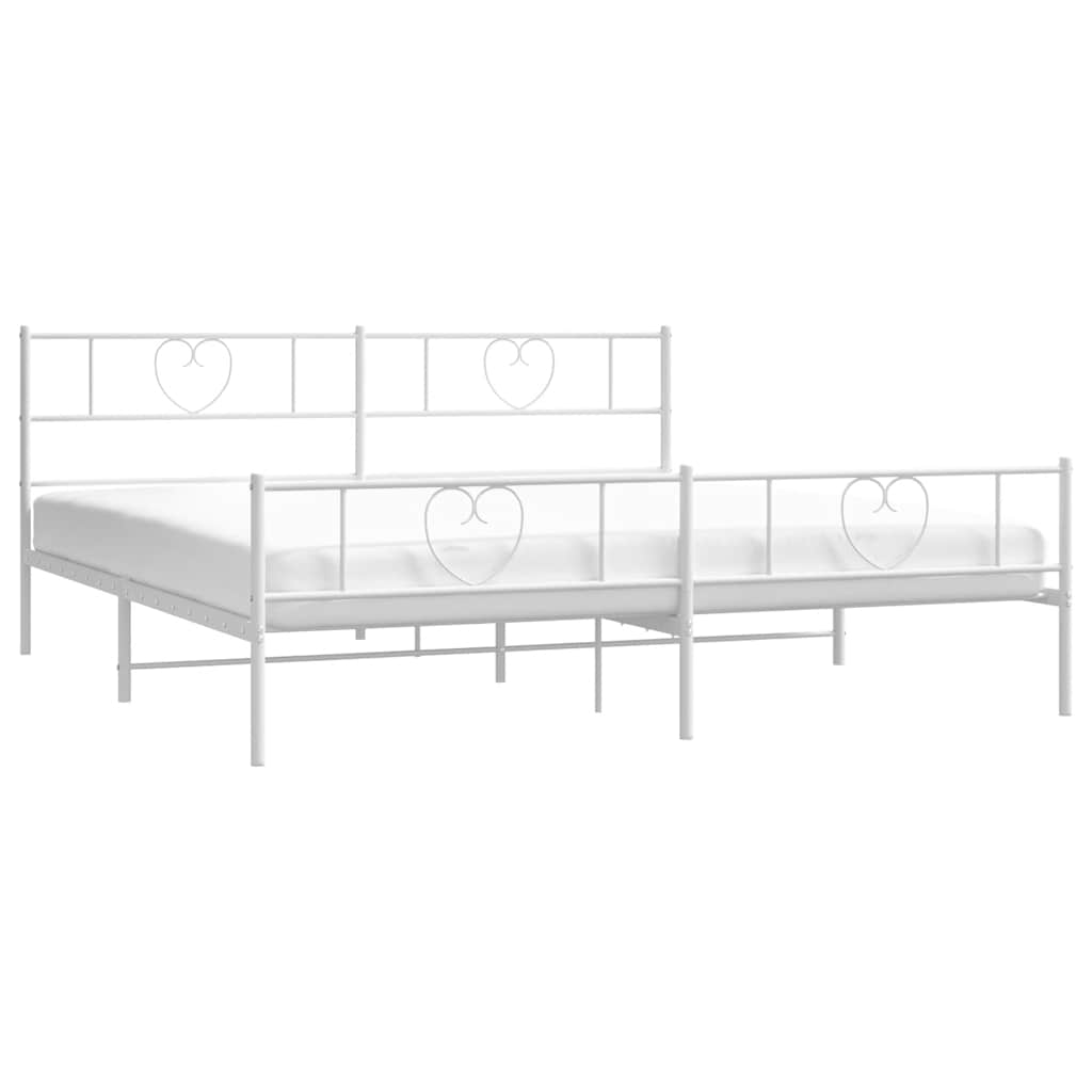 Metal Bed Frame with Headboard and Footboard White 183 x 213 cm