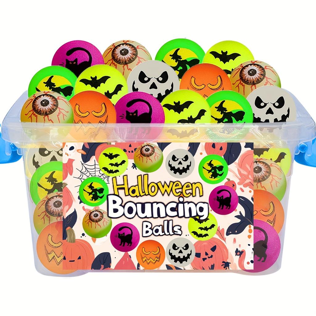 10PCS Halloween Luminous Marbles - Grotesque Pumpkin and Bat Designs, Durable Rubber Party Gifts, Play Designs, Safe Play