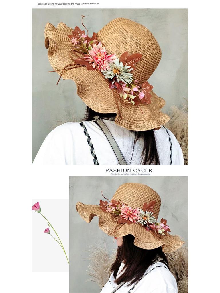 Damen Koreanischer Stil Breiter Rand Faltbarer Stroh-Sonnenhut - Sommer Strand Reise Schutz