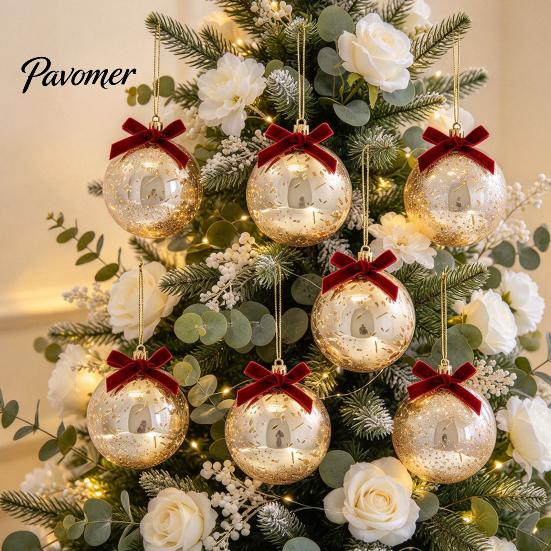 Lightweight Seasonal Decorations Christmas Ball Ornaments, Gold Xmas Tree Decoration with Velvet Bow, Luxury Bulbs Shatterproof Plastic Hanging