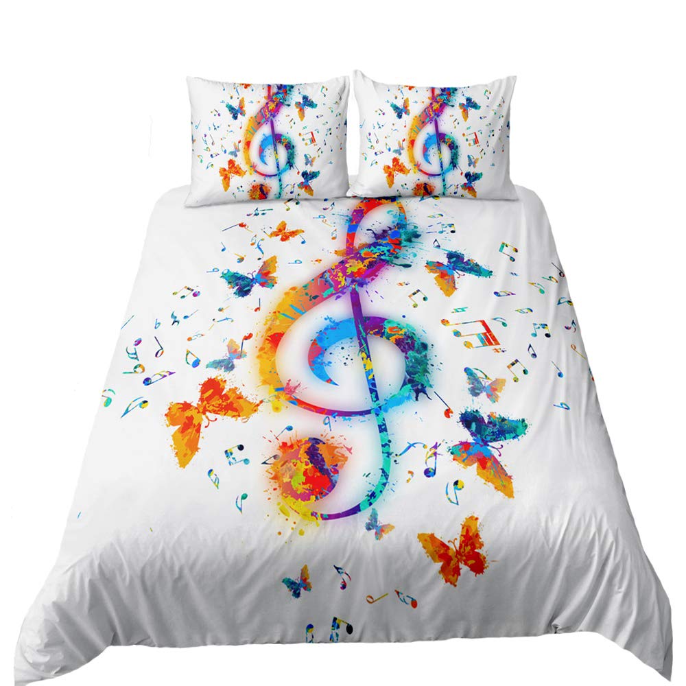 Musical Note Bedding Set Queen,Black White Comforter Cover Girls,Kids Piano Duvet Cover Set Music Theme Bedspread Cover