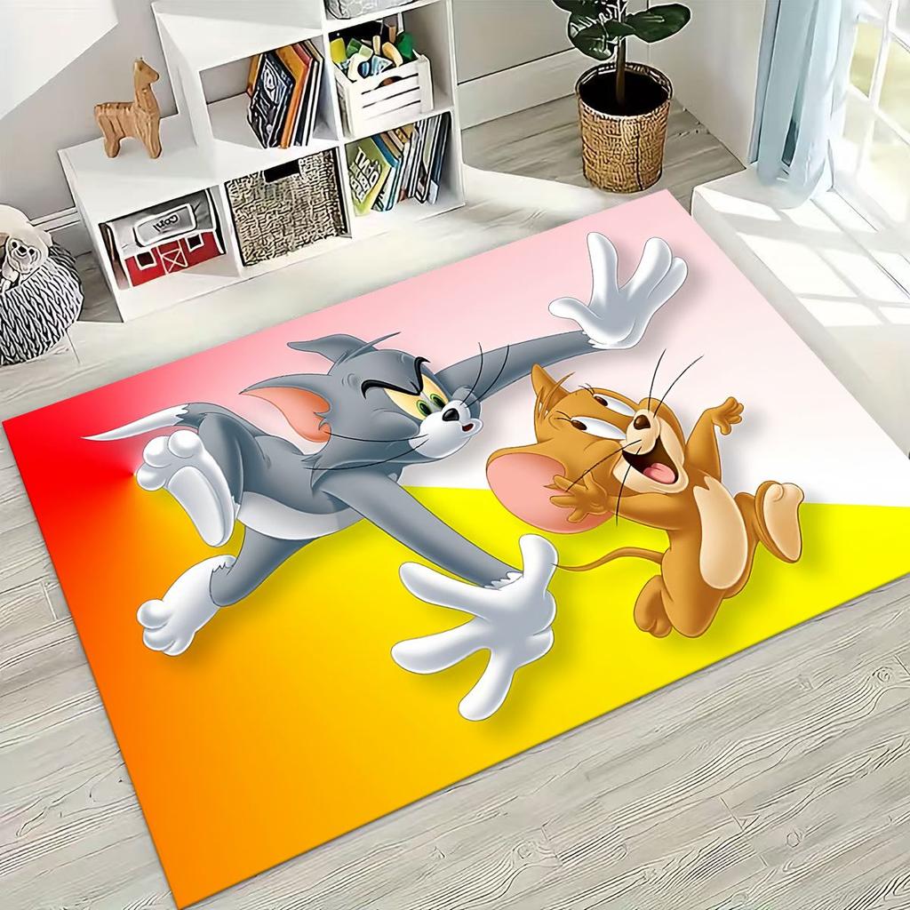 Dywanik Artystyczny z Kreskówką Tom i Jerry Kot Mysz 3D do Sypialni Salonu Kanapy Domu Mata Wycieraczka Dekoracja, Duża Antypoślizgowa Mata Podłogowa dla Dzieci