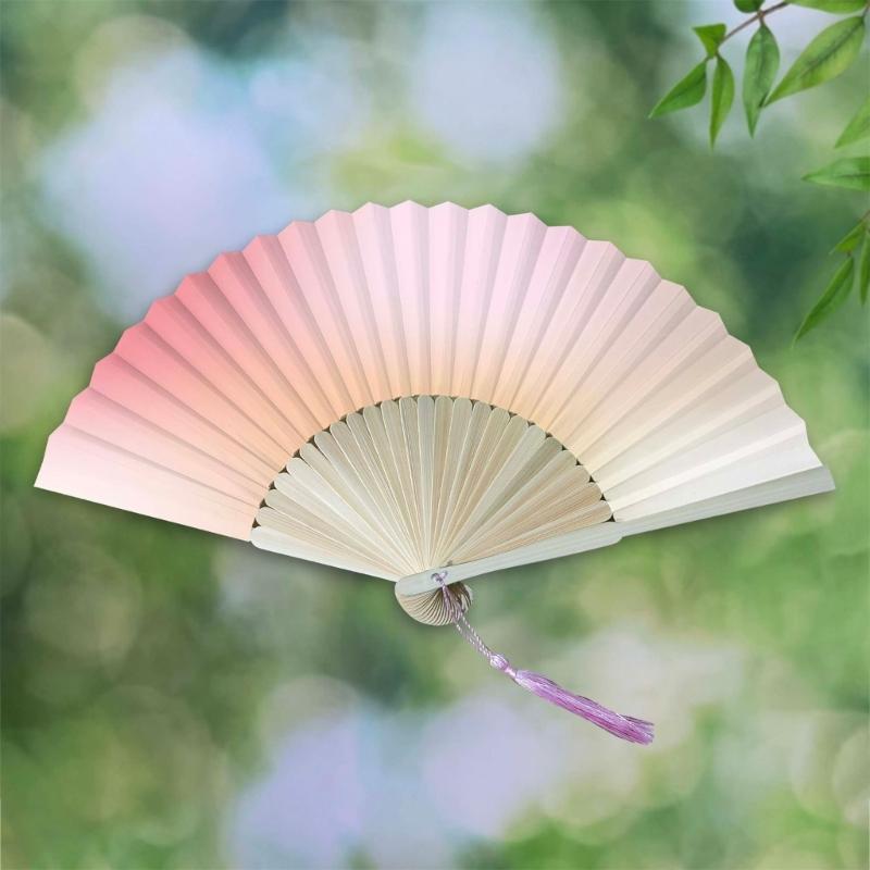 Classical Chinese Styles Gradient Folding Fan with Tassels for Dance Parties Handheld Fan and Decorative Purposes