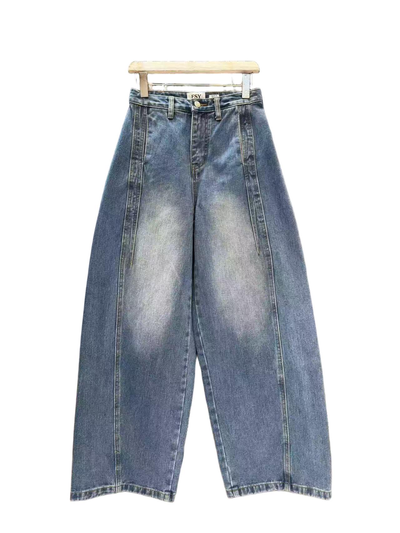 Fansi Yu Women s Wide-Leg High-Waisted Warm Jeans, Autumn/Winter 2025 Style, Thickened Loose Straight-Leg Long Pants S (40-50kg)