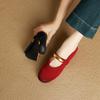 Fashion Women's new leather cow suede metal accessory belt buckle round toe low heel Mary Jane shoes fashionable casual single shoes