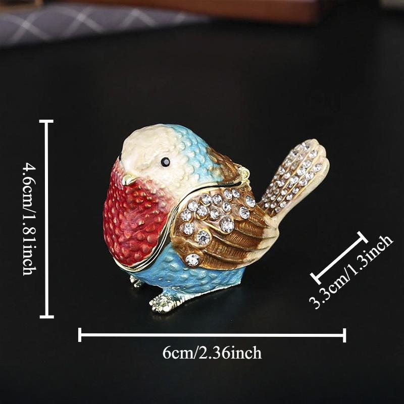 Sparrow Jewelry Box Flip Cover Dust-proof Ring Earring Storage Box Enamel Metal Handicraft Ornaments