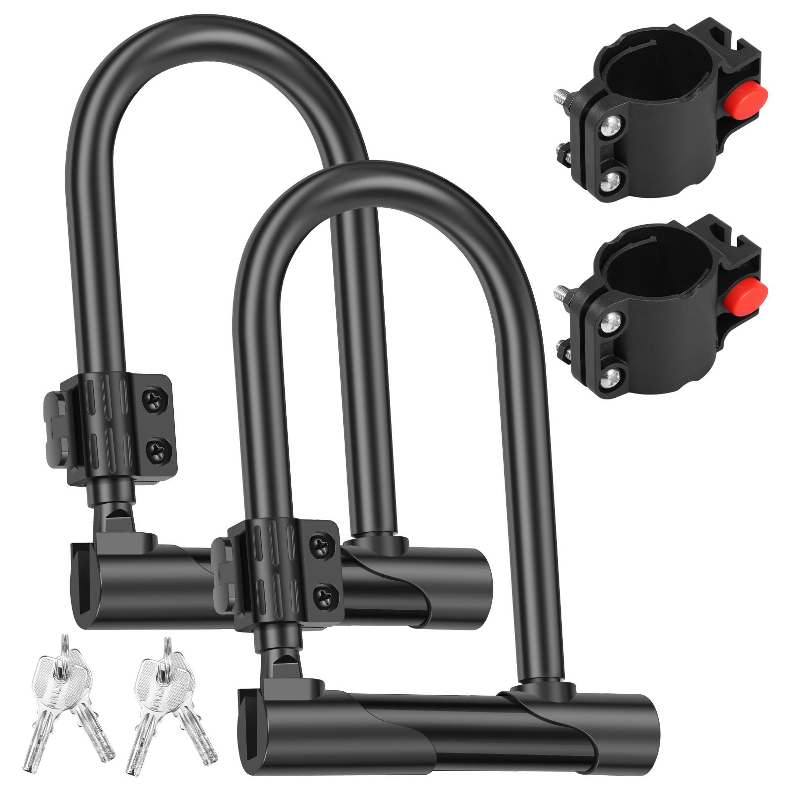 

2Pcs Bicycle U Lock 0.59 Inch Portables Mini Bike Wheel Lock with 4 Keys and Bracket Anti-theft Safety Motorcycle Scooter Lock
