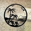 Metal Wall Art Beach Sunset Palm Tree Chair Silhouette Patio Balcony Decor