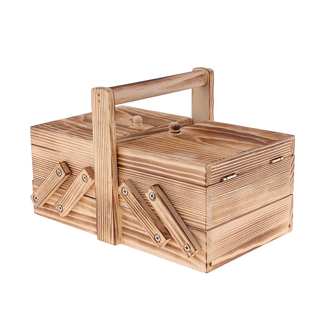 Expandable Wooden Sewing Organizer Multi Function Storage Chest for Sewing Materials and Knitting Accessories