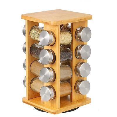 Bamboo Rotating Spice Rack Bottles of Rotatable Seasoning Rack Spices Storage Holder