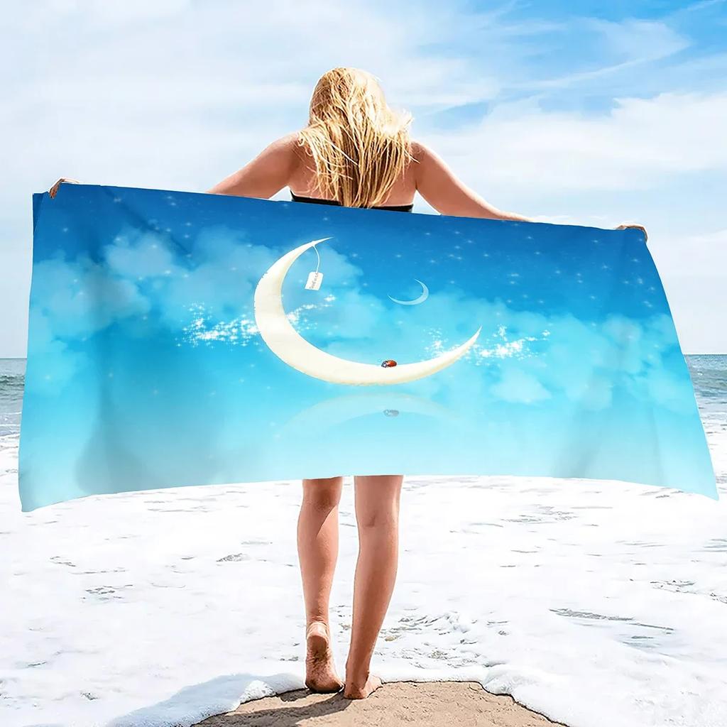 Moon Print Sand Free Beach Towel Absorbent Bath Towel Large Hand Towels Pool Multipurpose Lightweight Thin Quick Dry Pool Towel