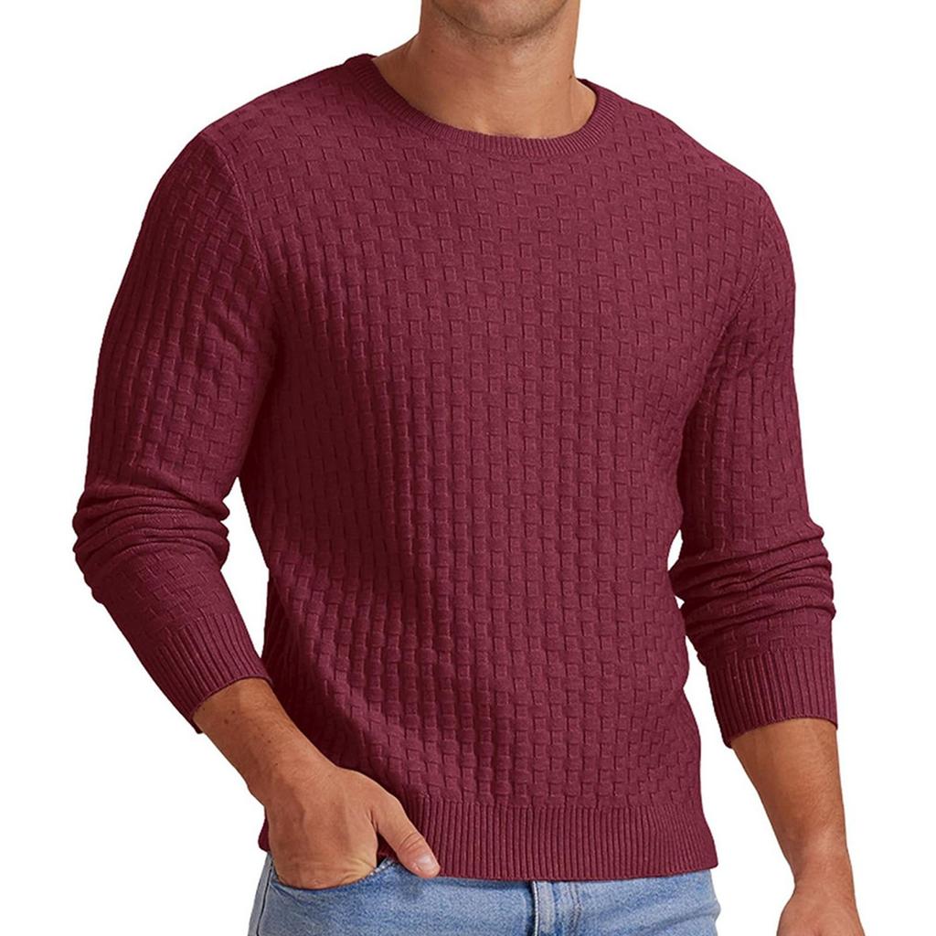 Round Neck Men's Pullover Fall And Winter Long Sleeve V-neck  Thickened Knit Base Sweater