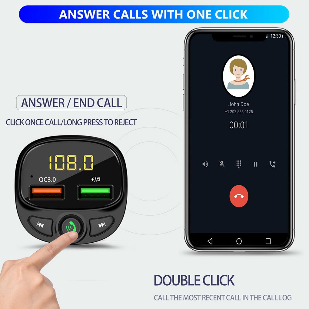 Car Bluetooth 5.0 FM Transmitter QC3.0 Dual USB Fast Charger Colorful Ambient Light Handsfree MP3 Modulator Player