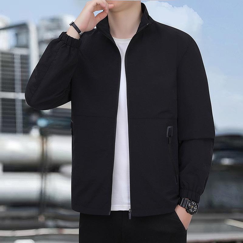 New Spring and Autumn Men's Casual Jacket Jacket Middle-aged and Elderly Stand-up Collar Jacket Loose Large Size Top