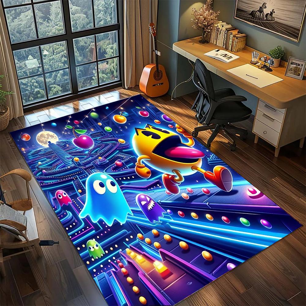 Neonový Pac-Man Glow Styl Herní Podlahový Koberec Koberec Velký Plošný Koberec Protiskluzová Omyvatelná Podlahová Rohožka Herní Pokoj Ložnice Domácí Dekorace