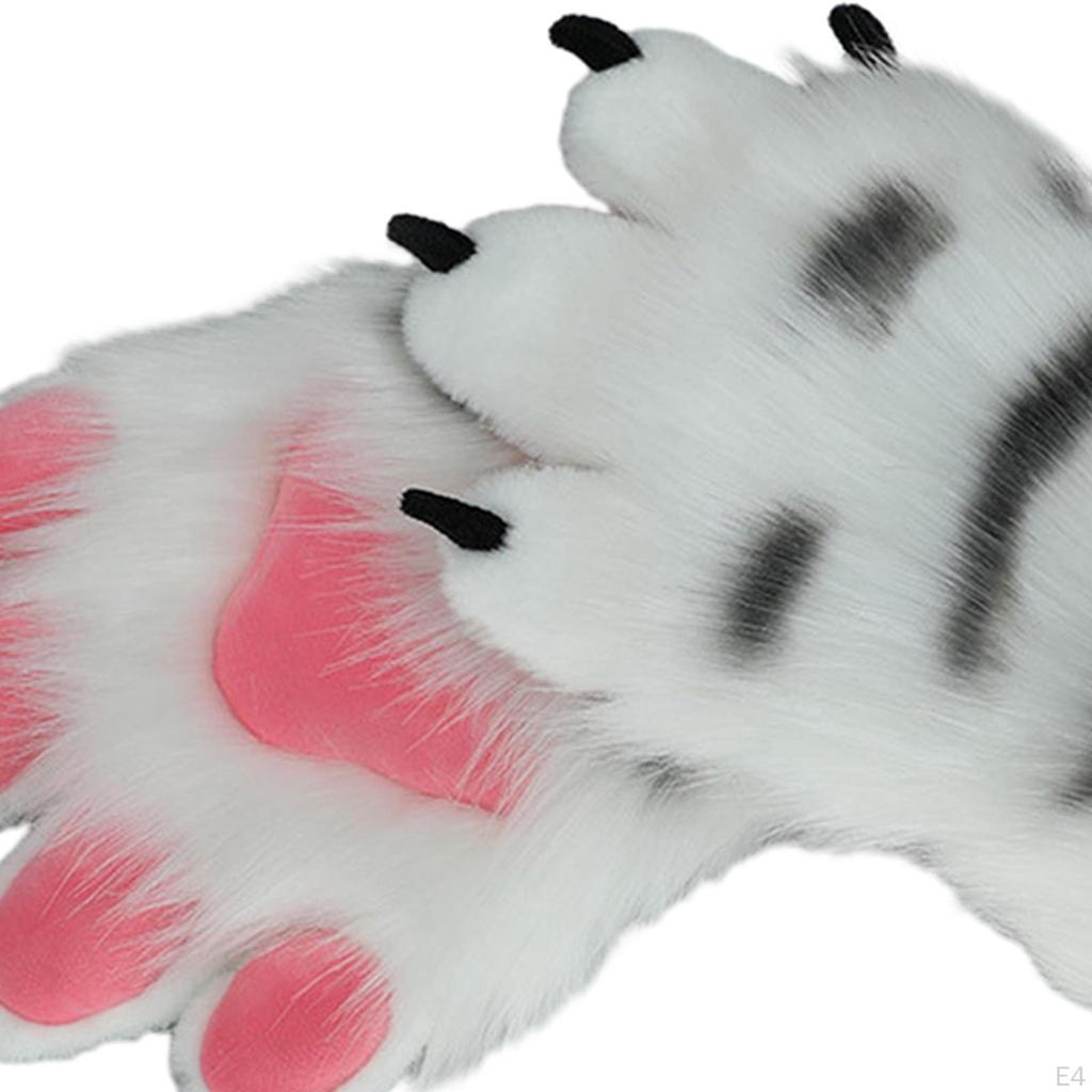 2 Pieces Furry Gloves Plush Hand Women Winter for Fancy Dress up Party