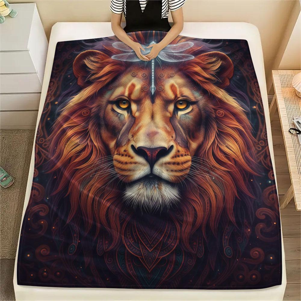1Pc Mayan-styleanimals Print Flannel Blanket, High quality Comfortable for All Seasons, Home Decor, Warmth and Comfort, Perfect for Christmas Gifts