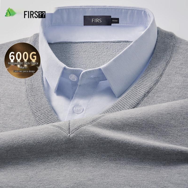 

FIRS Men s Faux Two-Piece Shirt Collar Warm Sweater 2XL