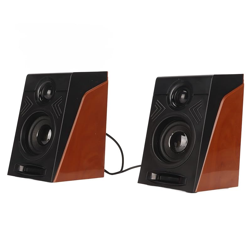 

USB wired speaker, clear sound quality low distortion PC speakers heavy bass plug and play wooden color high speed for telephone