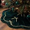 Christmas Tree Skirt Velvet Furry Scallop Tree Skirt with Gold Lace Trim for Rustic Xmas Holiday Home Indoor Party Decor