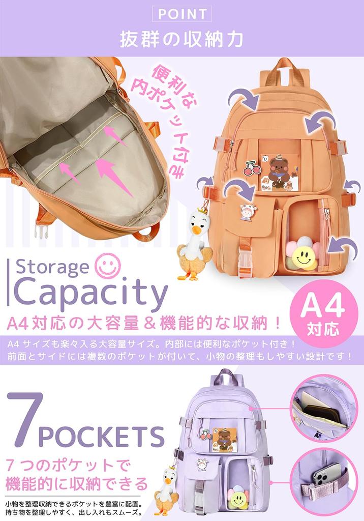 Mochila para Escuela Primaria Escuela Secundaria Correa de Pecho Grande Lateral Linda [SPooooN!] Niños, Niñas, Niños, Estudiantes, Estudiantes, Incluido, Ligero,