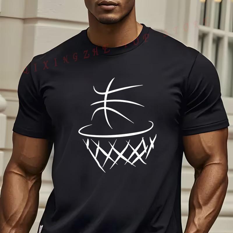 Mens  Unisex Basketball Print TShirt Oneck Short Sleeve Casual Top S