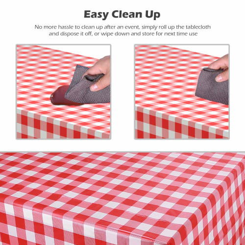 Puricon Jednorázové ubrusy, 6 kusů, 137 x 274 cm, Červeno-bílý kostkovaný vzor gingham, Obdélníkové, na večírky, svatby a další ? Červená kostka