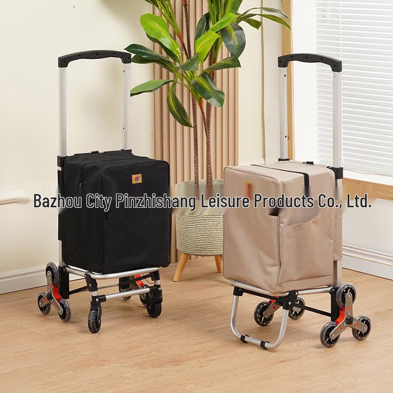 Compact Aluminum Stair-Climbing Shopping Cart with Cloth Bag and Pull Rod