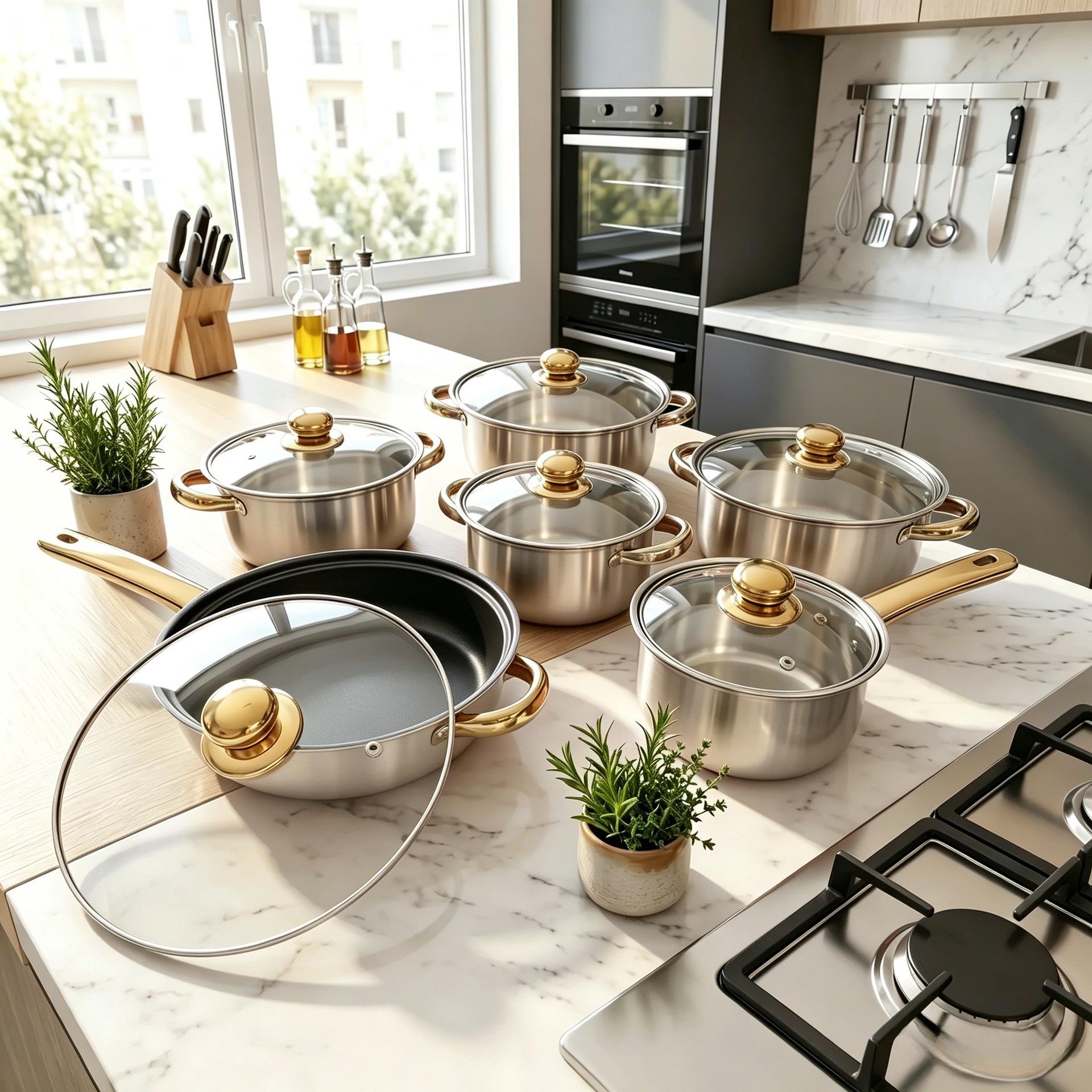 12-Piece Non-Stick Stainless Steel Cookware Set