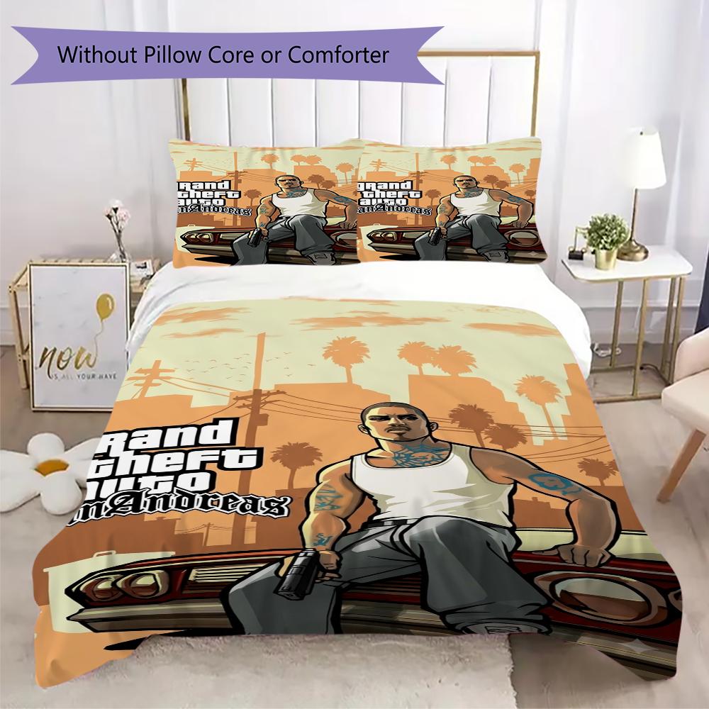 Grand Theft Auto Pattern Bedding Uilt Set Uilt Cover Pillowcase Home Decoration Birthday Gift (1 * Duvet Cover + 2 * Pillowcase Without Core)