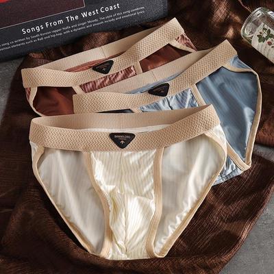 2025 Men's Striped Ice Silk High-Cut Briefs