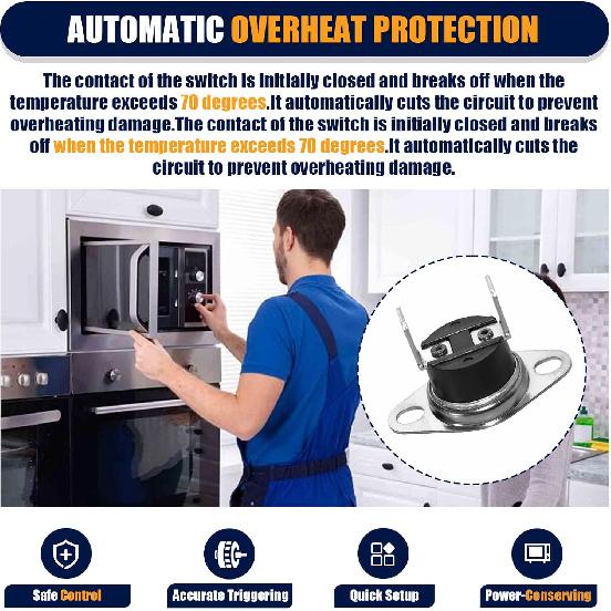 2-Pack KSD201 70-0°C Thermostat Thermal Fuse Switch for GE Microwave, Normally Closed Temperature Control for Microwave Ovens, Water Heaters, and