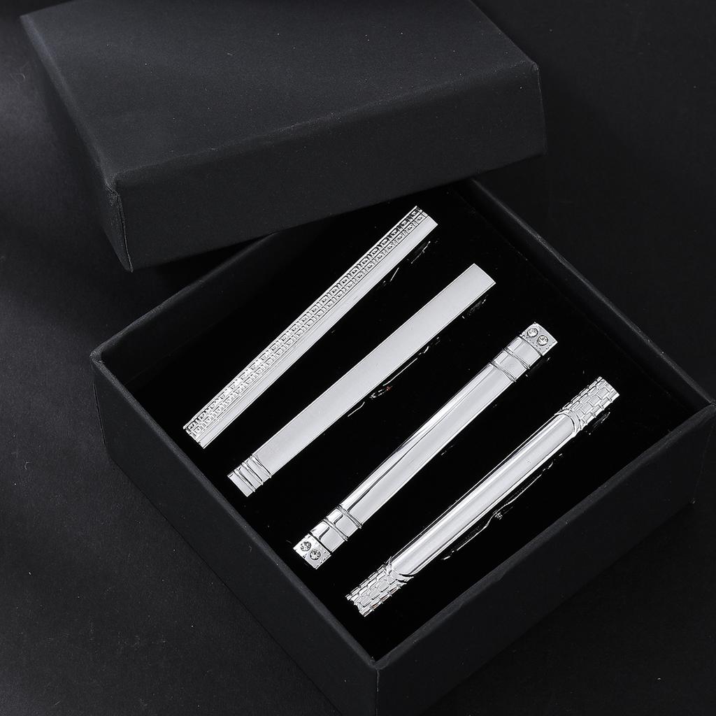 Stylish Tie Clip with Storage Box Set of 4pcs Necktie Clip Alloy Tie Bar Business Tie Pin for Men Father's Day Gift