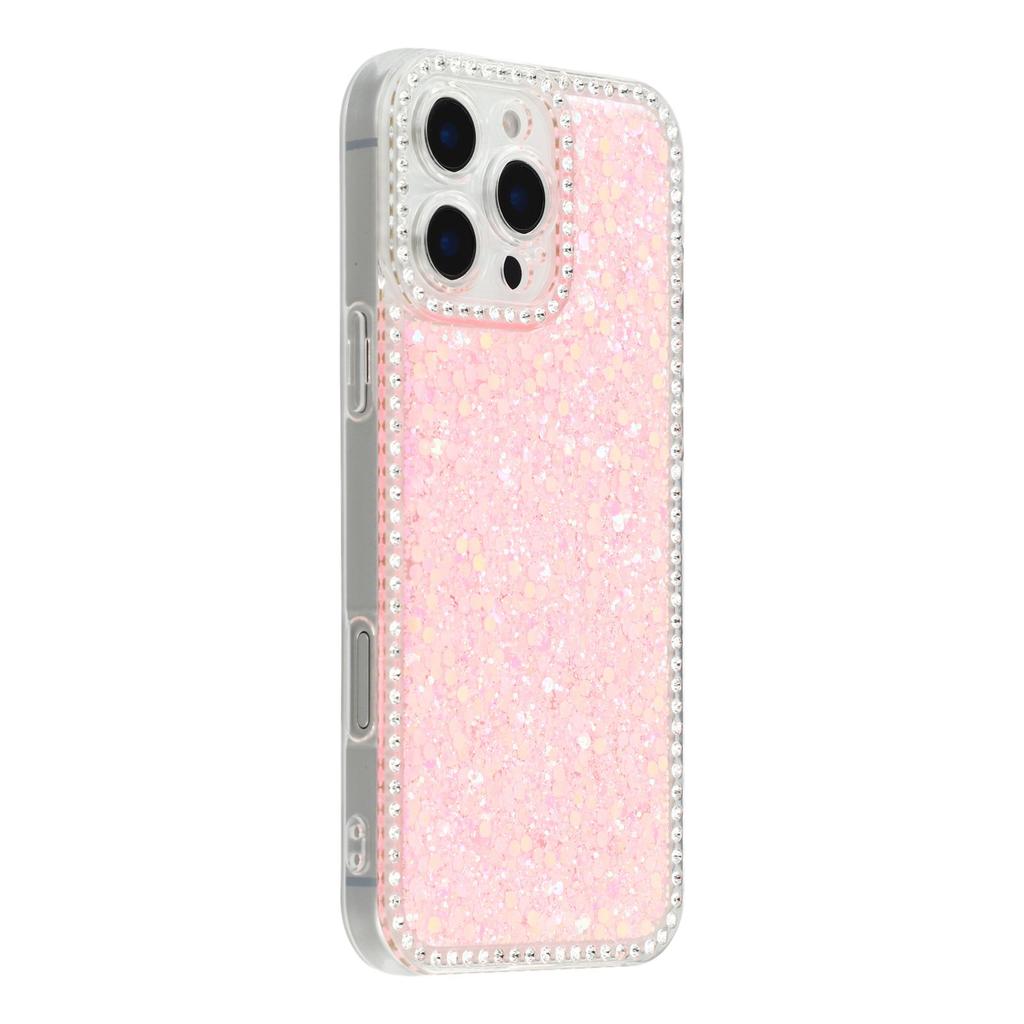 For iPhone 16 Pro Max Case Rhinestone Edge Glitter Epoxy TPU Phone Cover